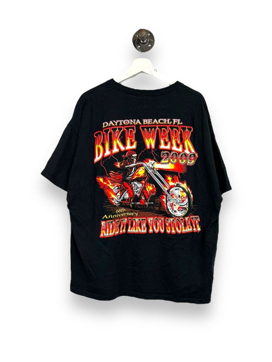 Daytona Beach Bike Week Motorcycles Skeleton Flame Graphic T-Shirt Size 2XL