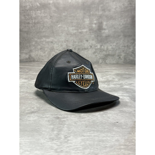 Vintage Harley Davidson Motorcycles Embroidered Logo Leather Snapback Hat OSFA