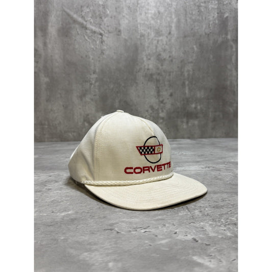 Vintage 90s Corvette Embroidered Logo Snapback Hat OSFA White