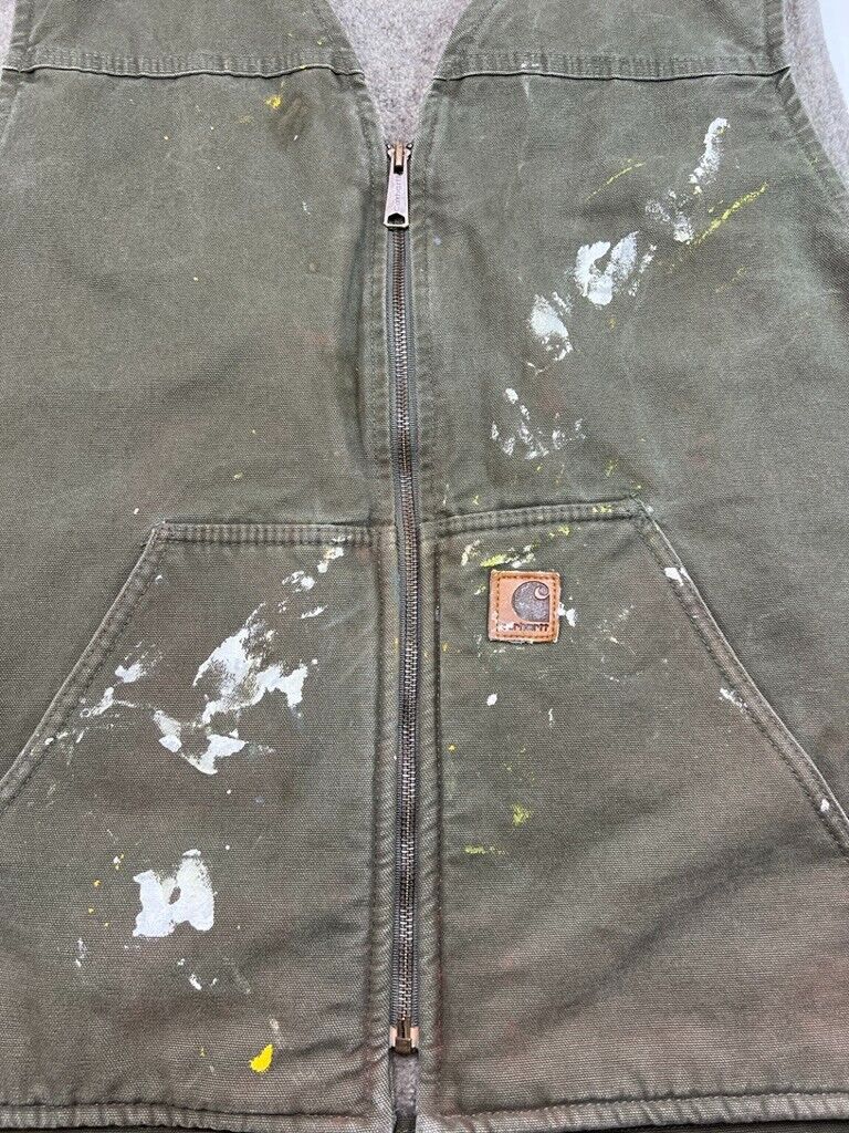 Vintage Carhartt Sherpa Lined Canvas Work Wear Vest Jacket Size 2XL V26LOV