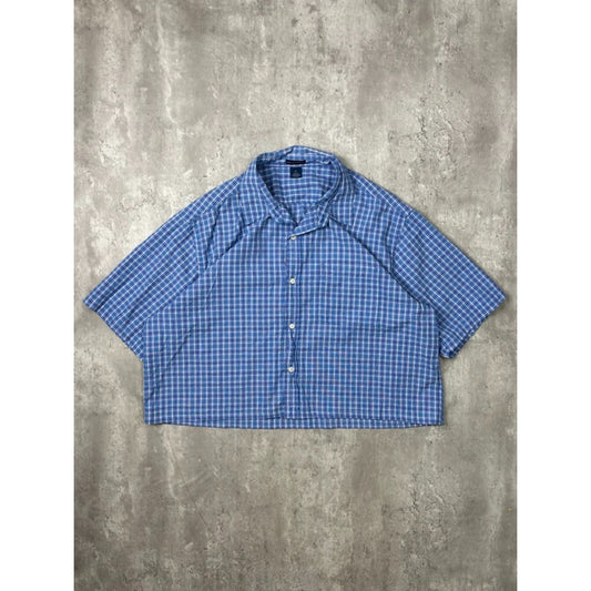 Vintage Falls Creek Plaid Short Sleeve Reworked Cropped Button Up Shirt Size XL