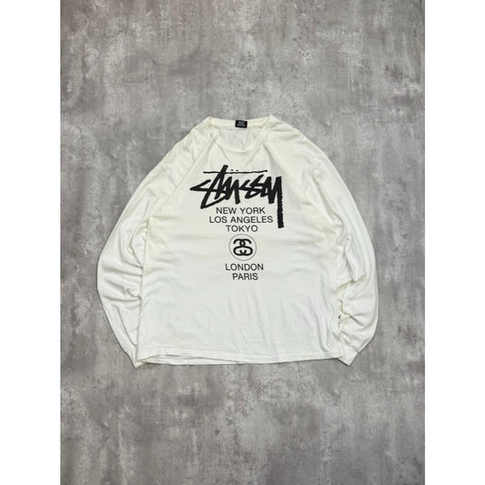 Vintage Stussy Classic Spellout Graphic Long Sleeve T-Shirt Size XL