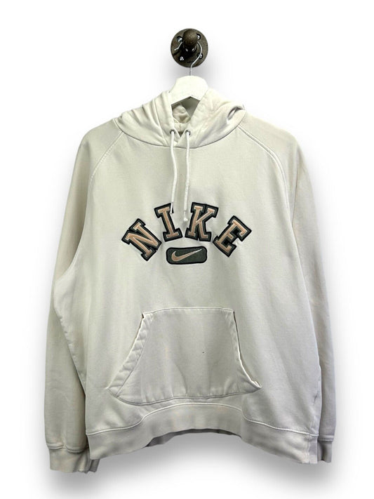 Vintage Y2K Nike Embroidered Spellout Hooded Sweatshirt Size Large White