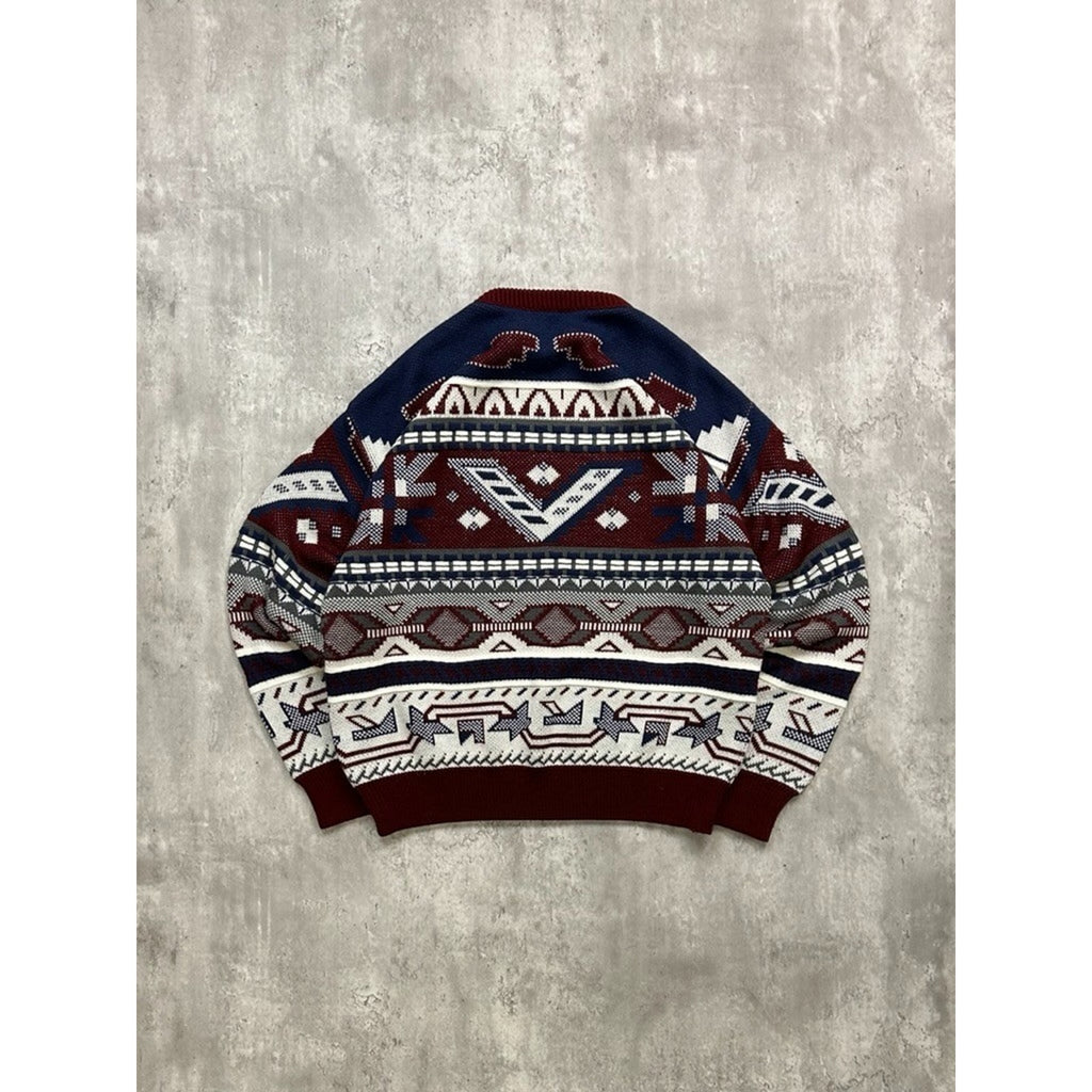 Vintage Towncraft Abstract Striped Print Pullover Knit Sweater Size Large