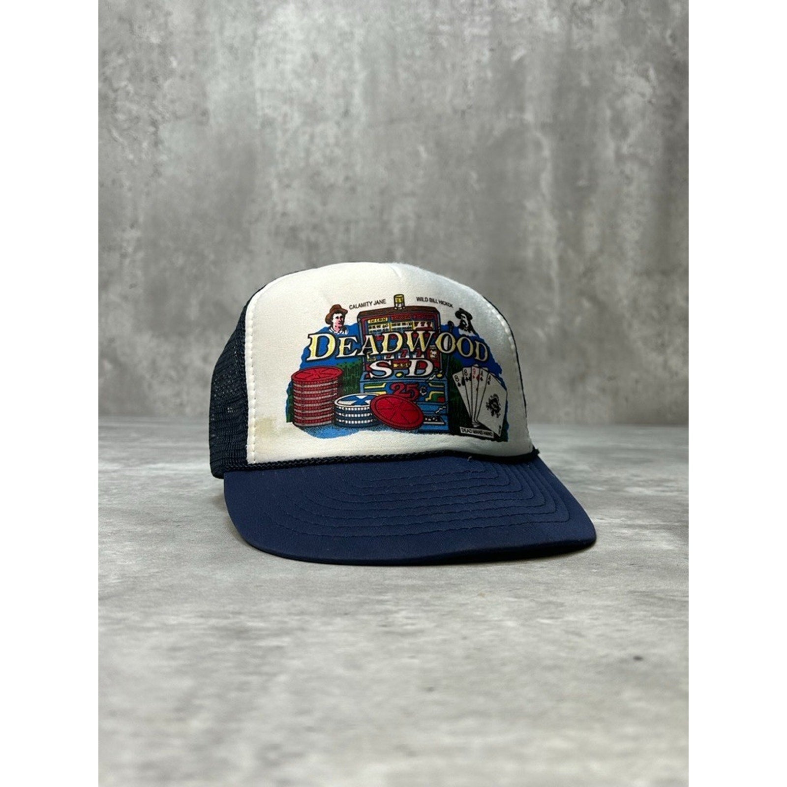 Vintage 80s Deadwood S.D. Casino Destination Graphic Trucker Snapback Hat OSFA