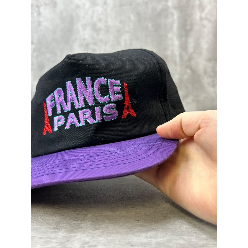 Vintage 90s Paris France Embroidered Spellout Destination Snapback Hat OSFA