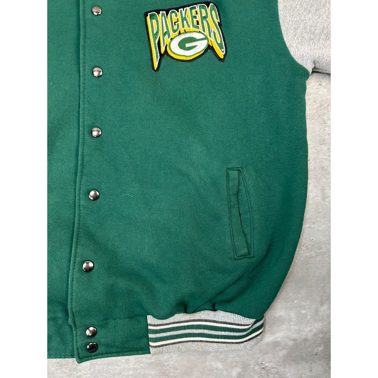 Vintage 90s Green Bay Packers NFL Embroidered Logo Bomber Jacket Size 2XL