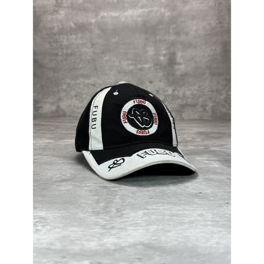 Vintage Y2K Fubu Embroidered Spellout Two Tone Strapback Hat OSFA Black/White
