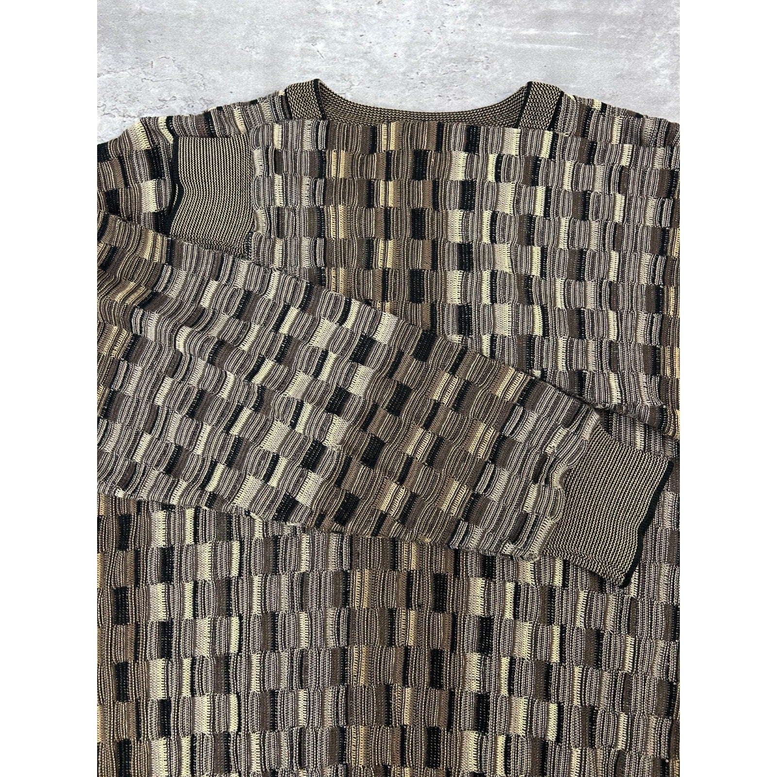 Vintage 90s Tundra 3D Checkered Print Pullover Lightweight Knit Sweater Sz Large