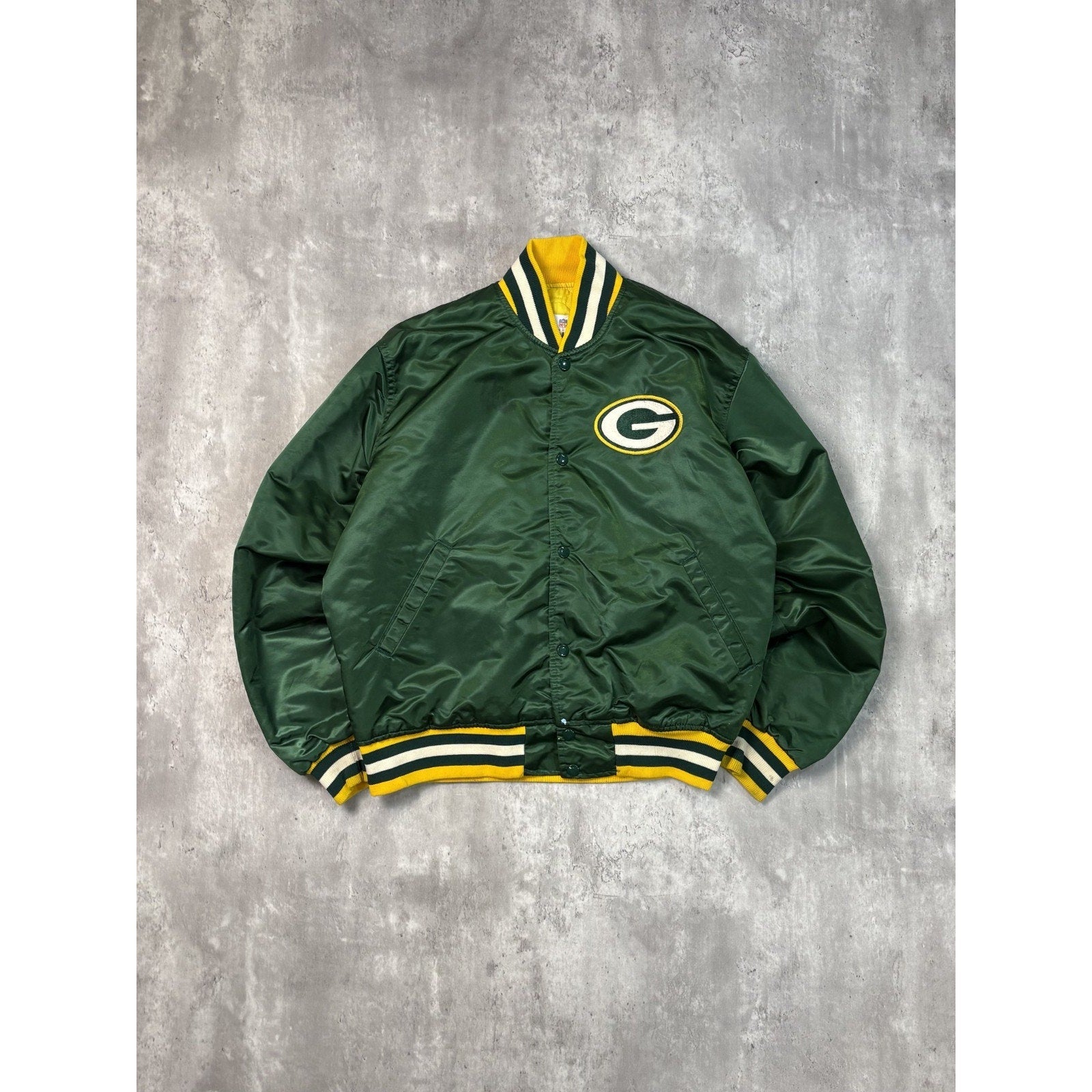 Vintage 80s Green Bay Packers NFL Starter Satin Bomber Jacket Size Large