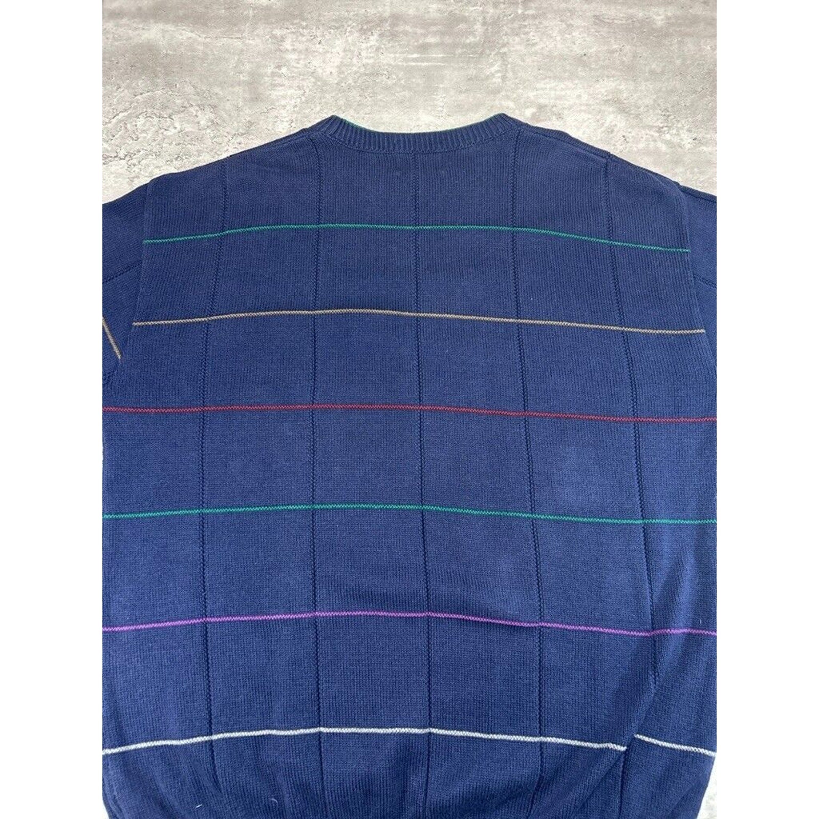 Vintage 90s Isle Of Cotton Checkered Print Pullover Knit Sweater Size XXL Blue
