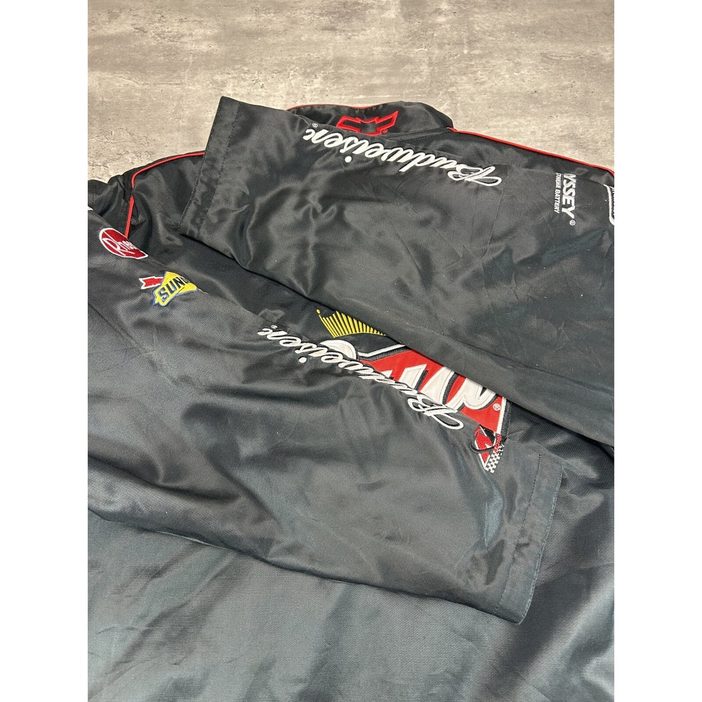 Vintage Nascar Budweiser King Of Beers Embroidered Racing Jacket Size 3XL Black