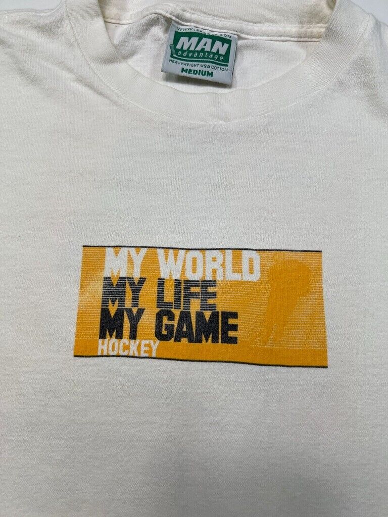 Vintage 90s Put Me In Skates Feed Me The Puck Hockey Graphic T-Shirt Size Medium