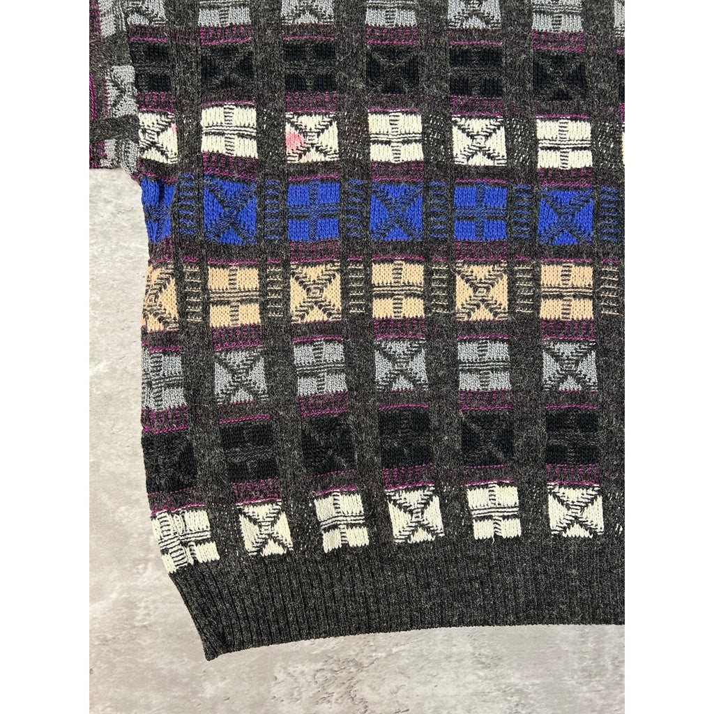 Vintage Abstract Checkered Print Pullover Knit Sweater Size Medium