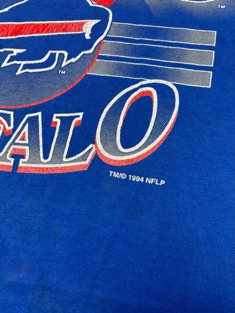 Vintage 1994 Buffalo Bills NFL Big Graphic Spellout T-Shirt Size 2XL 90s Blue