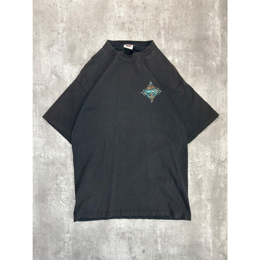 Vintage 90s Quiksilver Surf Crest Logo Graphic T-Shirt Size Large Black