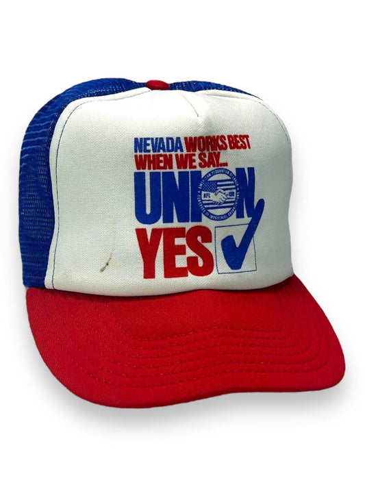 Vintage 80s Nevada Union Slogan Trucker Snapback Hat OSFA