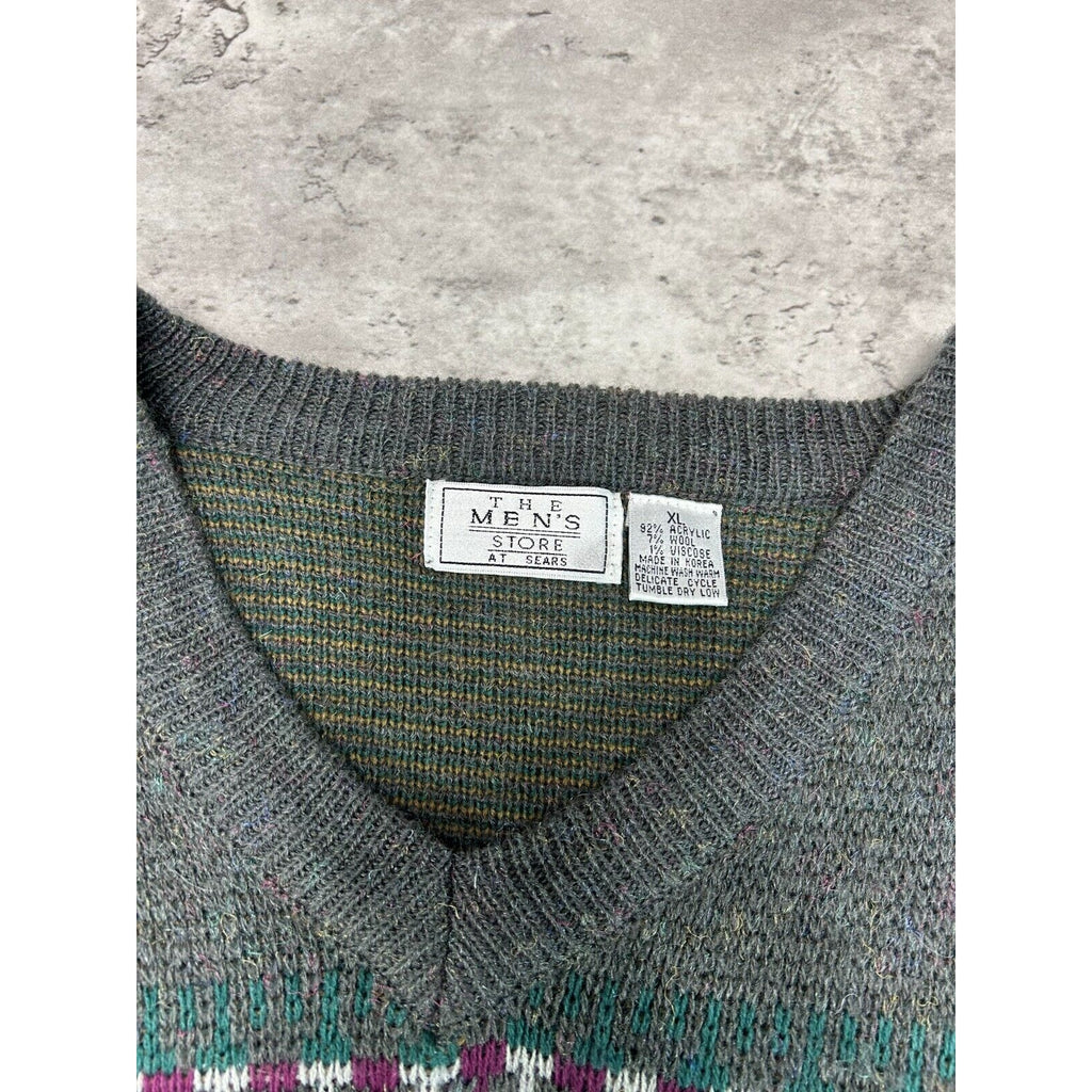 Vintage 80s/90s Sears Abstract Striped Ribbed Pullover Knit Sweater Size XL