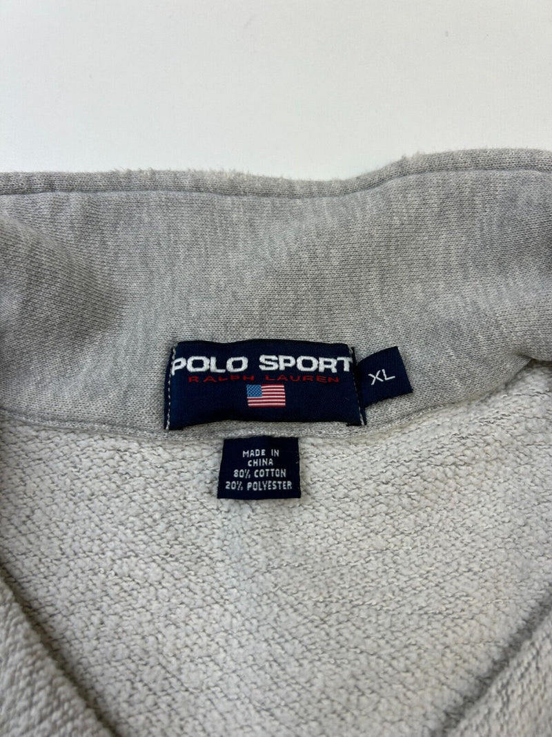 Vintage Polo Sport USA Arc Spell Out 1/4 Zip Sweatshirt Size XL Heather Gray