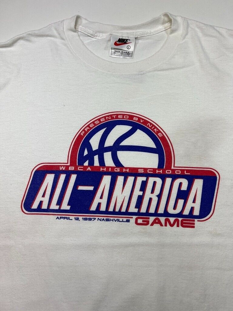 Vintage 1997 Nike WBCA All America Basketball Graphic T-Shirt Size Large 90s