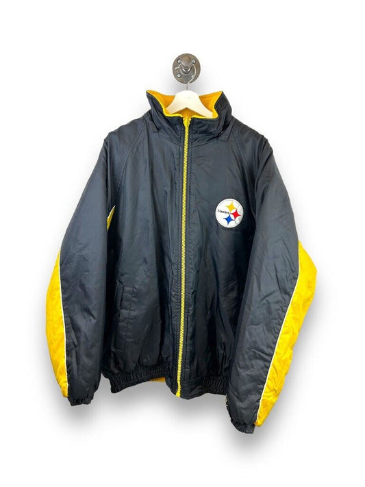Vintage 90s Pittsburgh Steelers Reversible Nylon Fleece NFL Jacket Size XL Black
