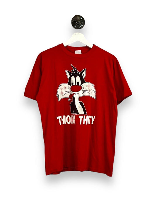 Vintage 90s Looney Tunes Sylvester The Cat Thioux Thity T-Shirt Size Medium Red