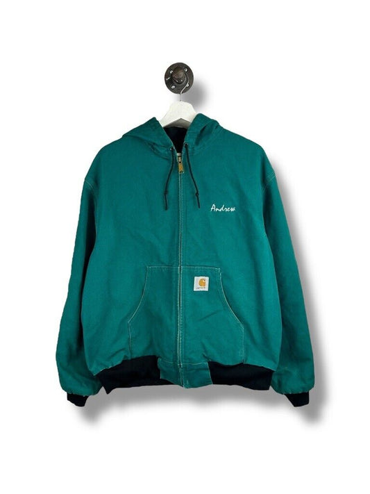 Vintage Carhartt Thermal Lined Canvas Work Wear Bomber Jacket Size XL JR132 Teal