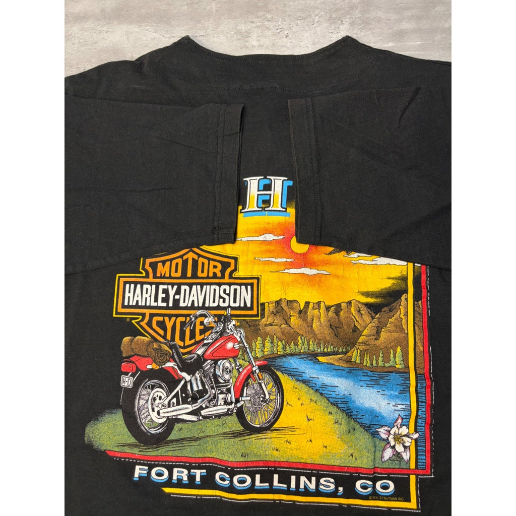 Vintage Harley Davidson Fort Collins Landscape Graphic Baseball Jersey Sz Large