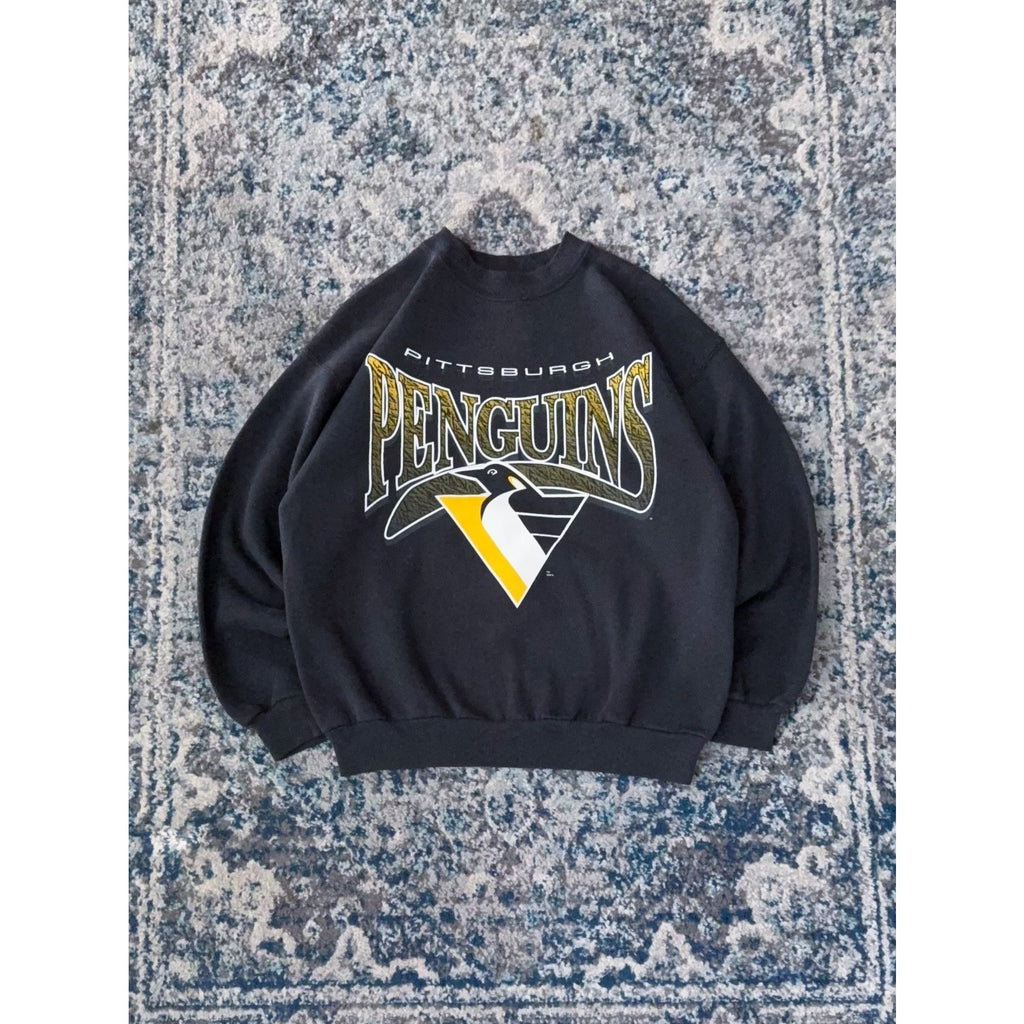 Vintage Pittsburgh Penguins NHL Spellout Logo Graphic Sweatshirt Size Large