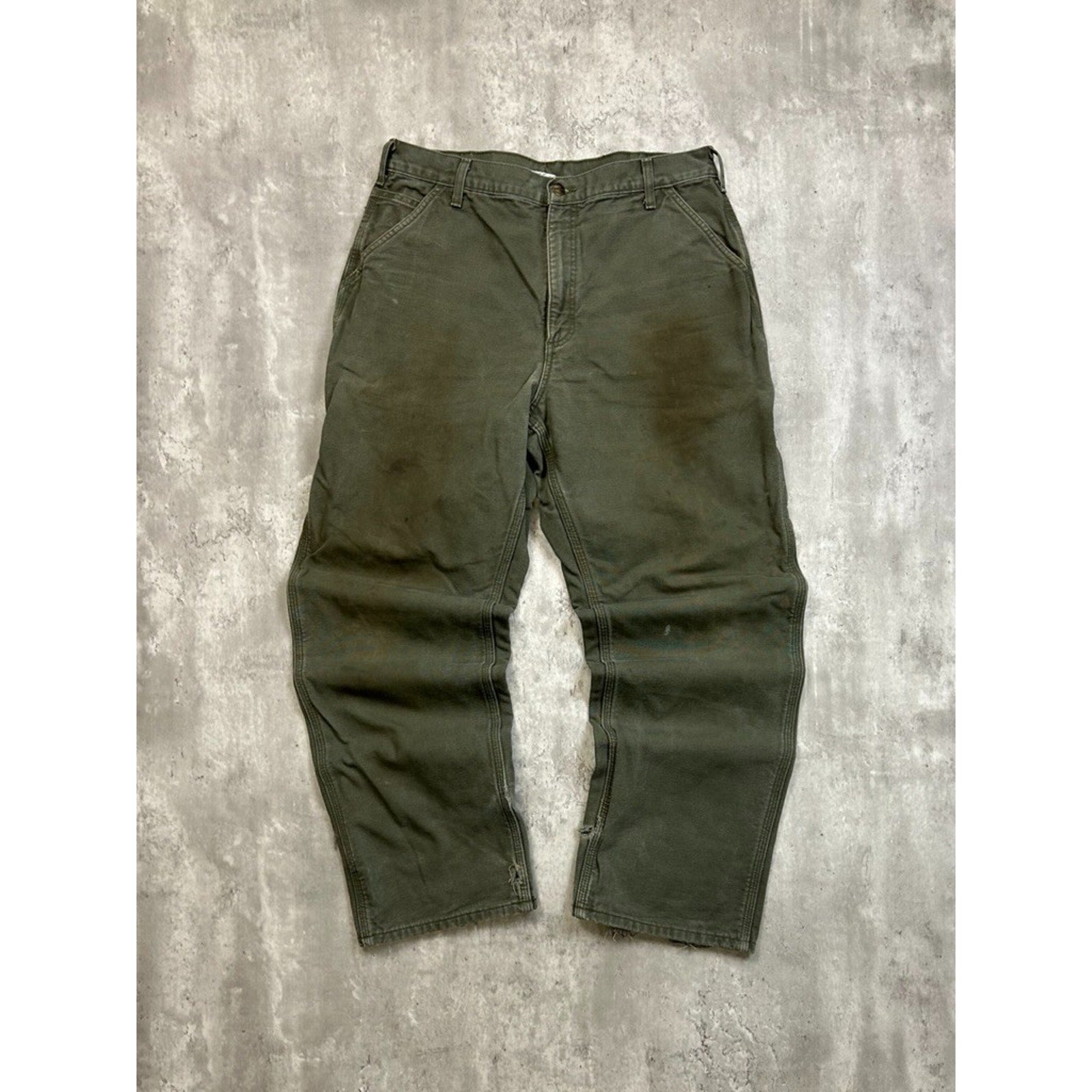 Vintage Carhartt Canvas Olive Green Workwear Carpenter Pants Size 34