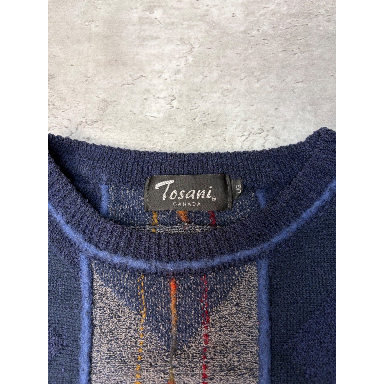 Vintage Tosani 3D Knit Style Textured Pattern Striped Sweater Size Large