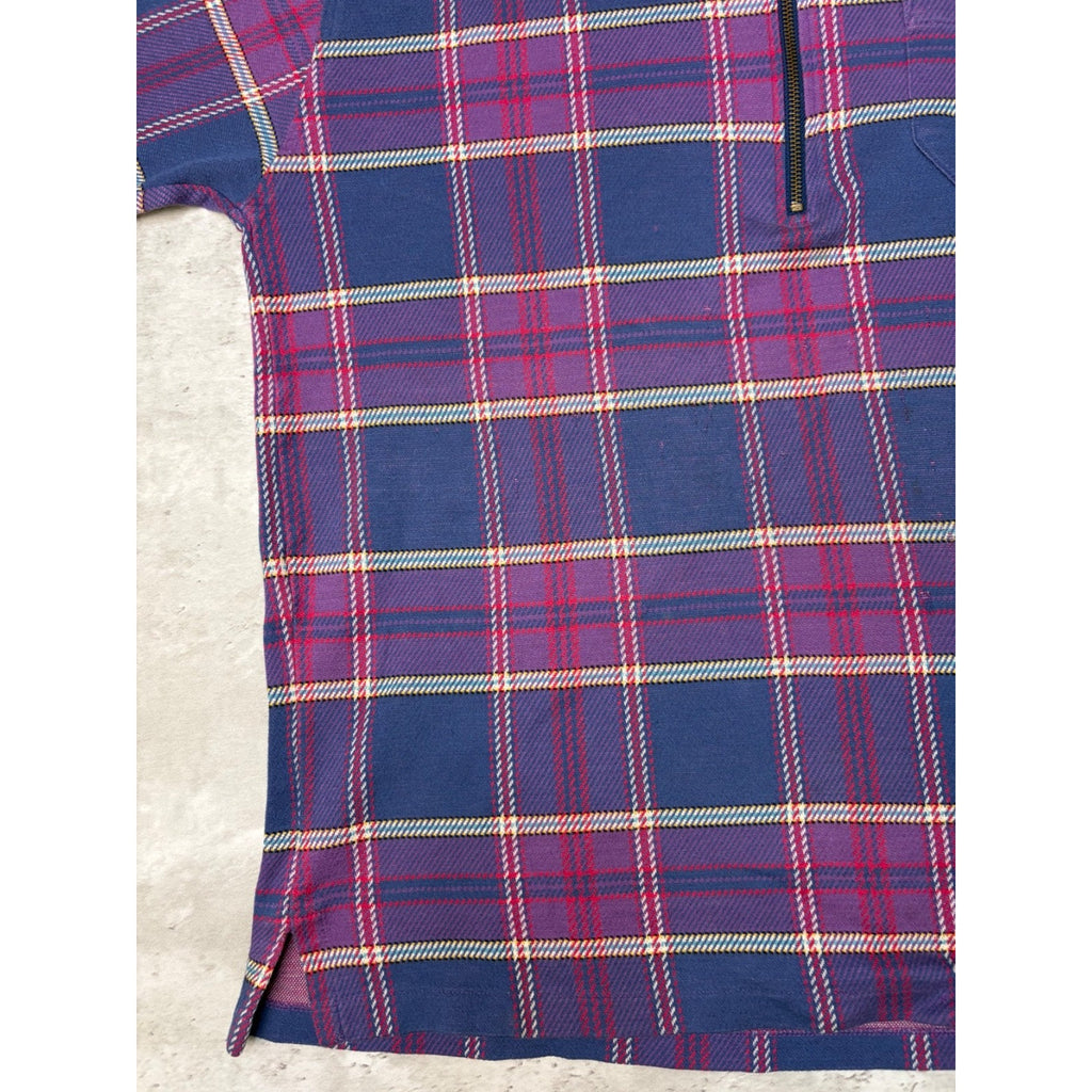 Vintage Polo Ralph Lauren Plaid 1/2 Zip Collared Crewneck Sweatshirt Size Large