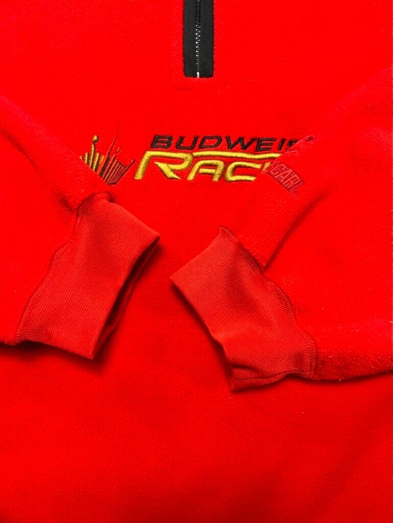 Vintage Budweiser Racing Nascar Embroidered 1/4 Zip Fleece Sweatshirt Size XL