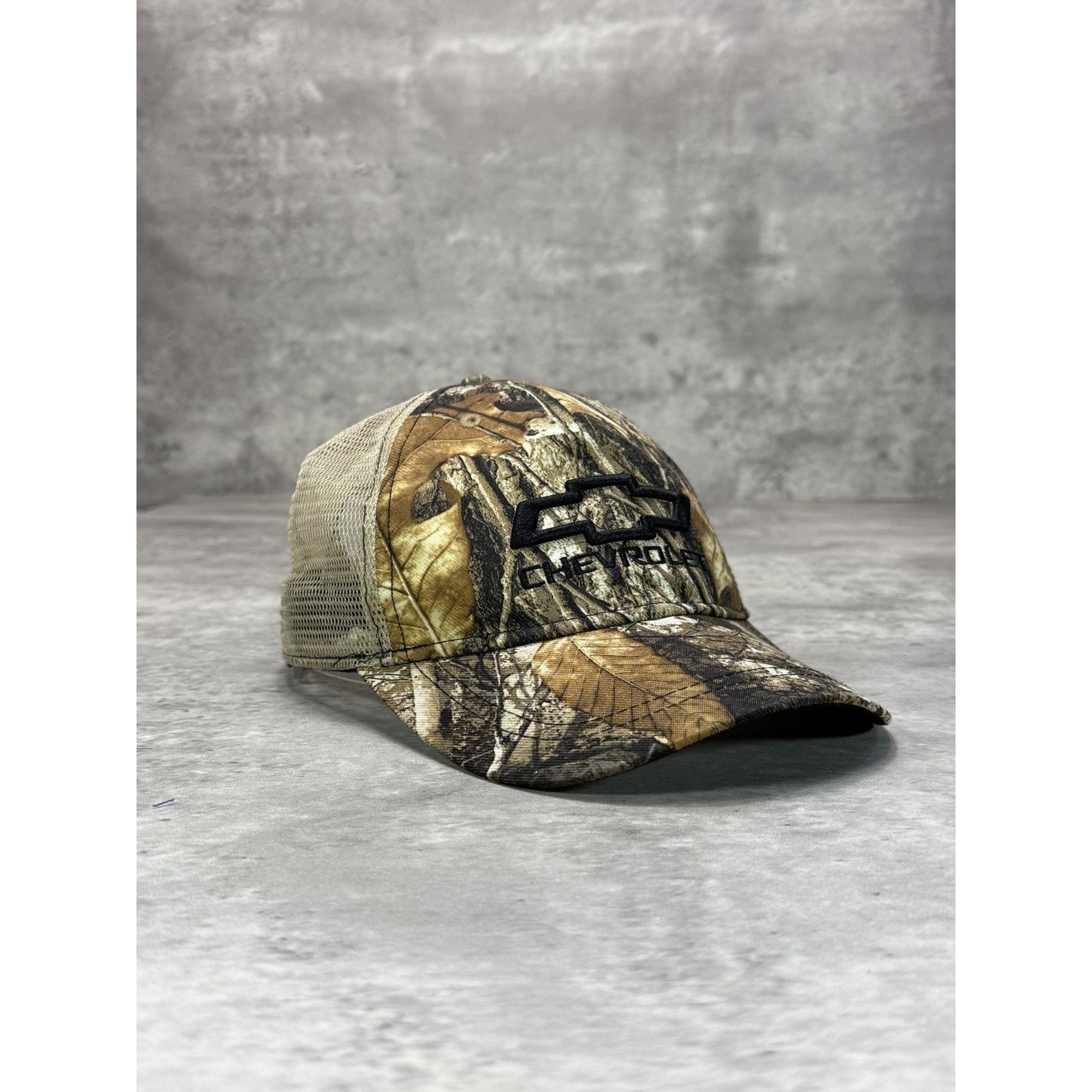 Vintage Chevrolet Embroidered Logo Tree Camo Trucker Snapback Hat OSFA