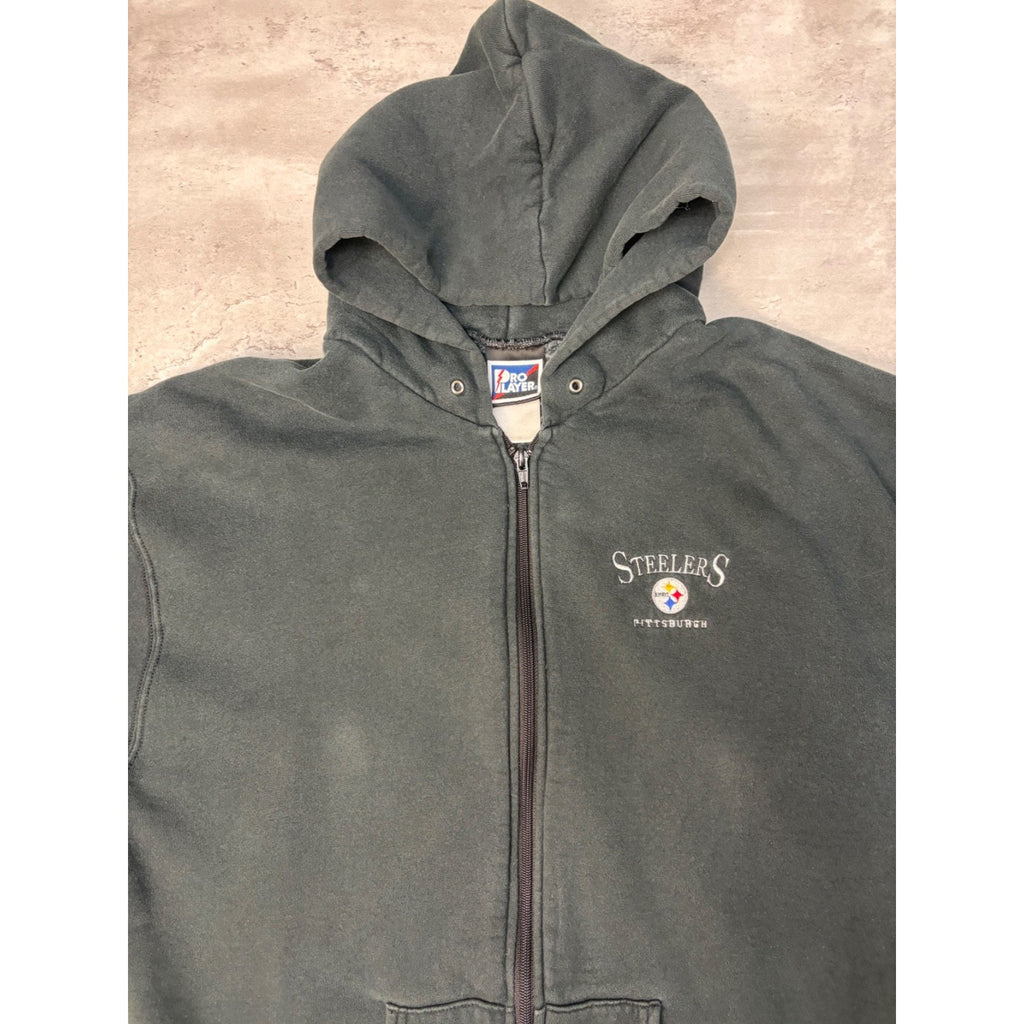 Vintage 90s Pittsburgh Steelers NFL Embroidered Full Zip Hooded Sweatshirt Sz XL