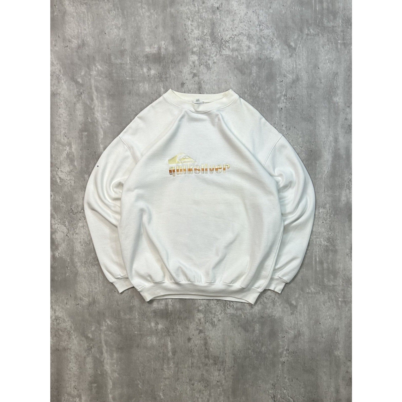Vintage 90s Quiksilver Embroidered Spellout White Sweatshirt Size Large