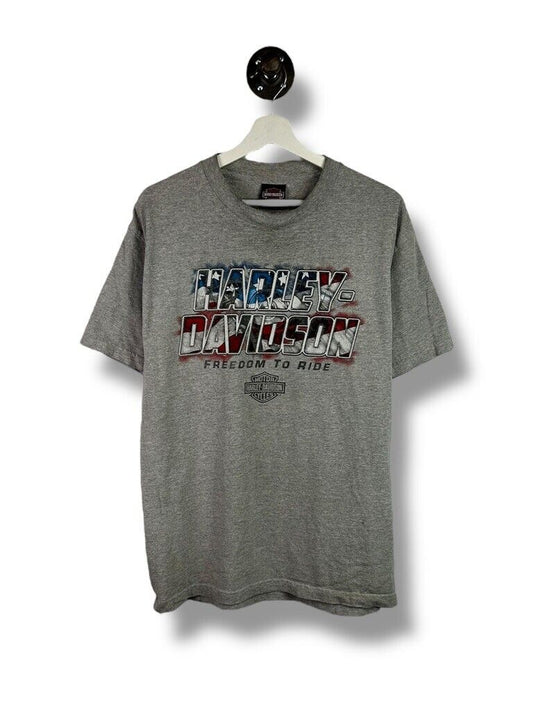 Harley Davidson American Flag Graphic Spellout T-Shirt Size Large Gray