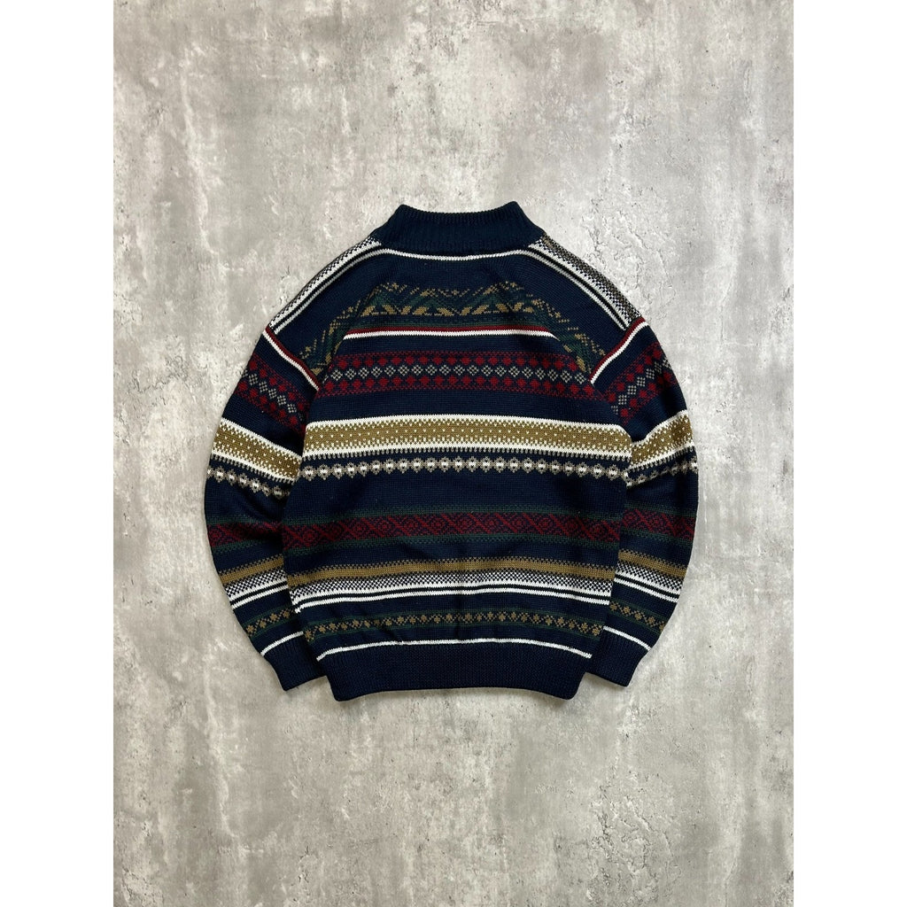 Vintage Abstract Striped Geometric Pullover Ribbed Knit T-Shirt Size Small