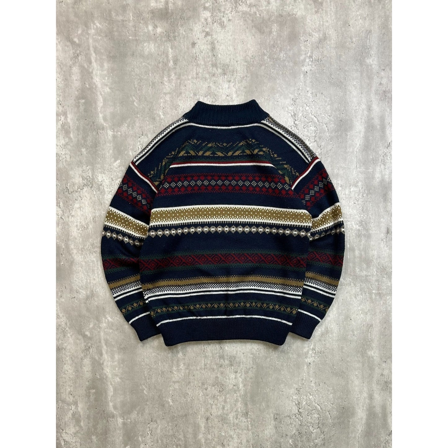 Vintage Abstract Striped Geometric Pullover Ribbed Knit T-Shirt Size Small