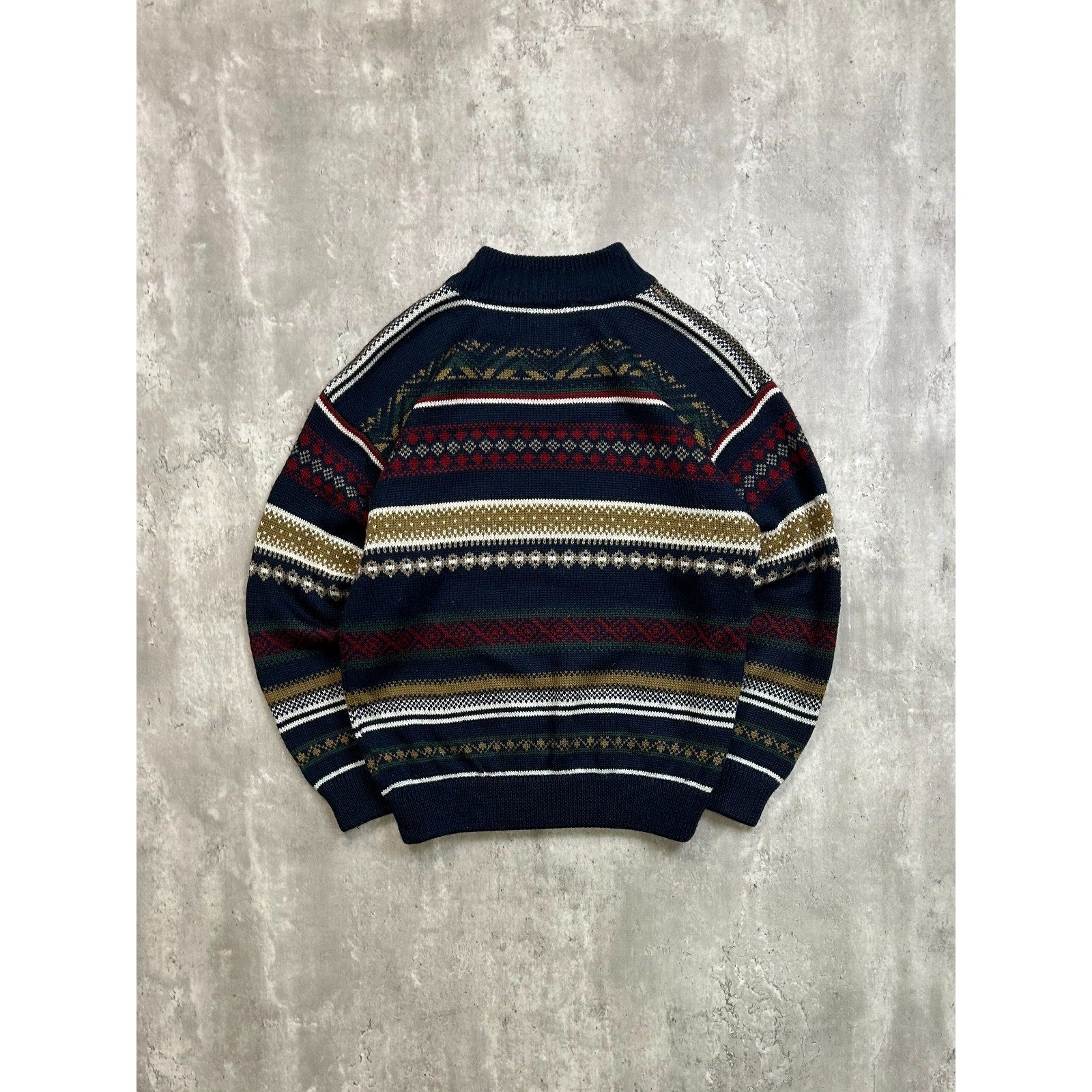 Vintage Abstract Striped Geometric Pullover Ribbed Knit T-Shirt Size Small