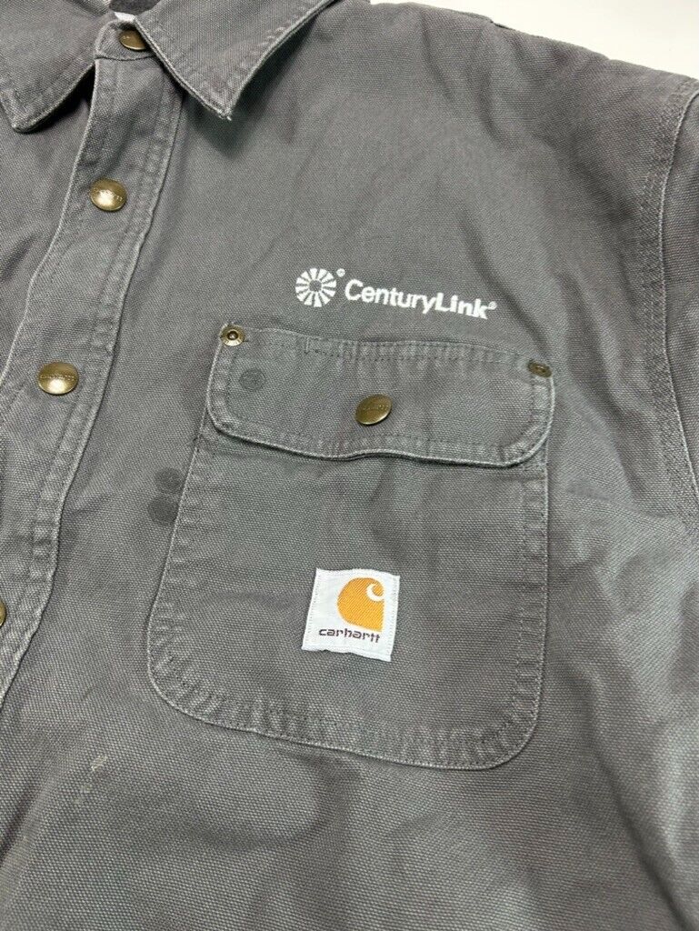 VTG Carhartt Plaid Lined Canavs Work Wear Long Sleeve Button Up Shirt Sz Large