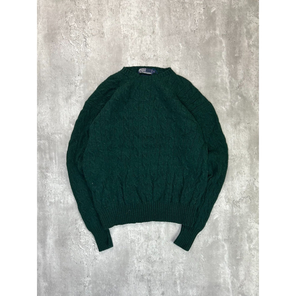 Vintage 90s Polo Ralph Lauren Pullover Cable Knit Sweater Size Large Green