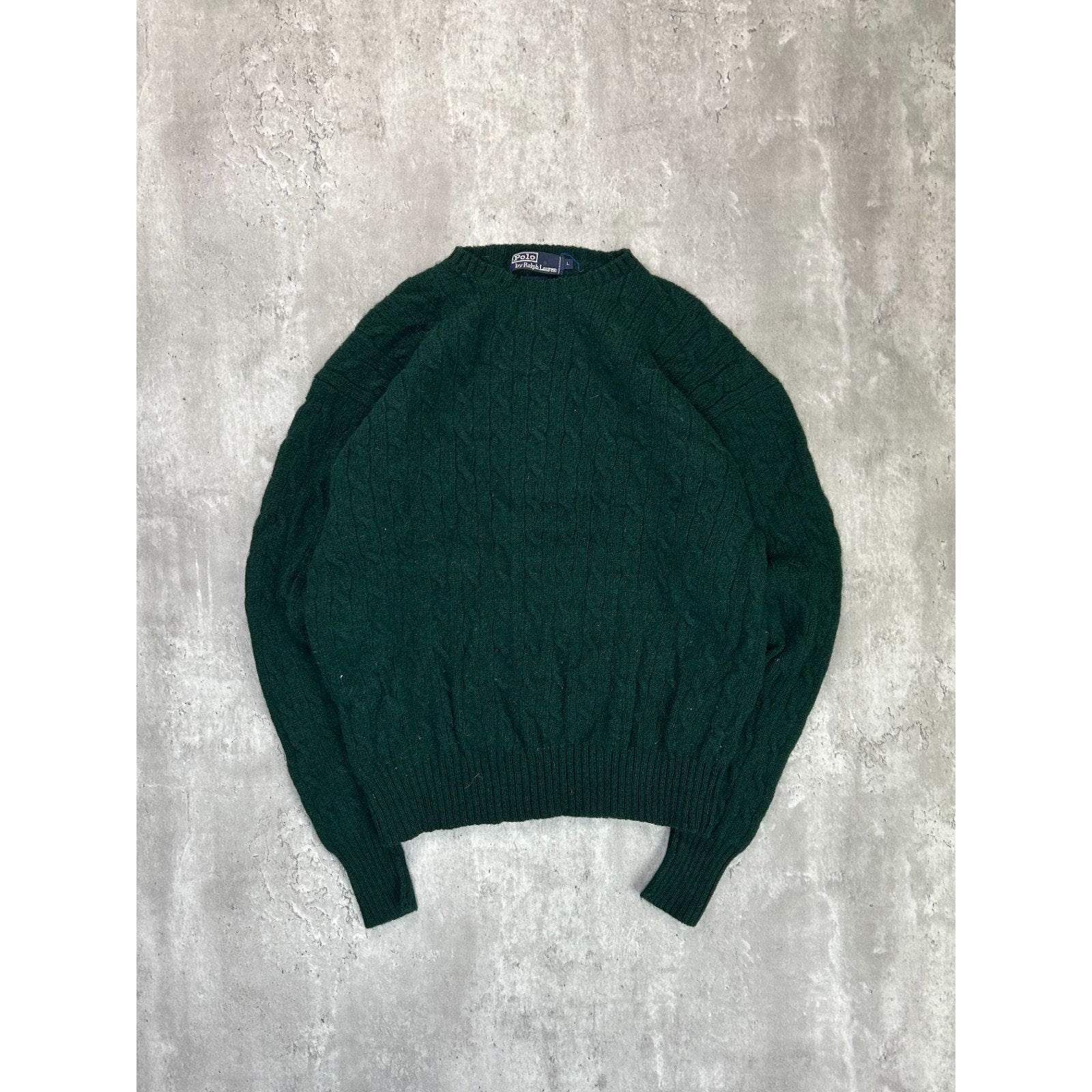Vintage 90s Polo Ralph Lauren Pullover Cable Knit Sweater Size Large Green