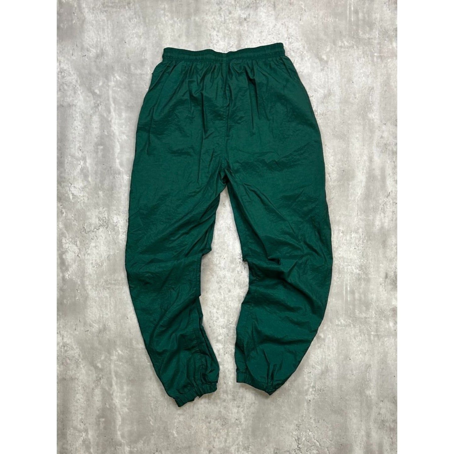 Vintage 90s Adidas Tonal Embroidered Spellout Nylon Track Pants Size Large Green