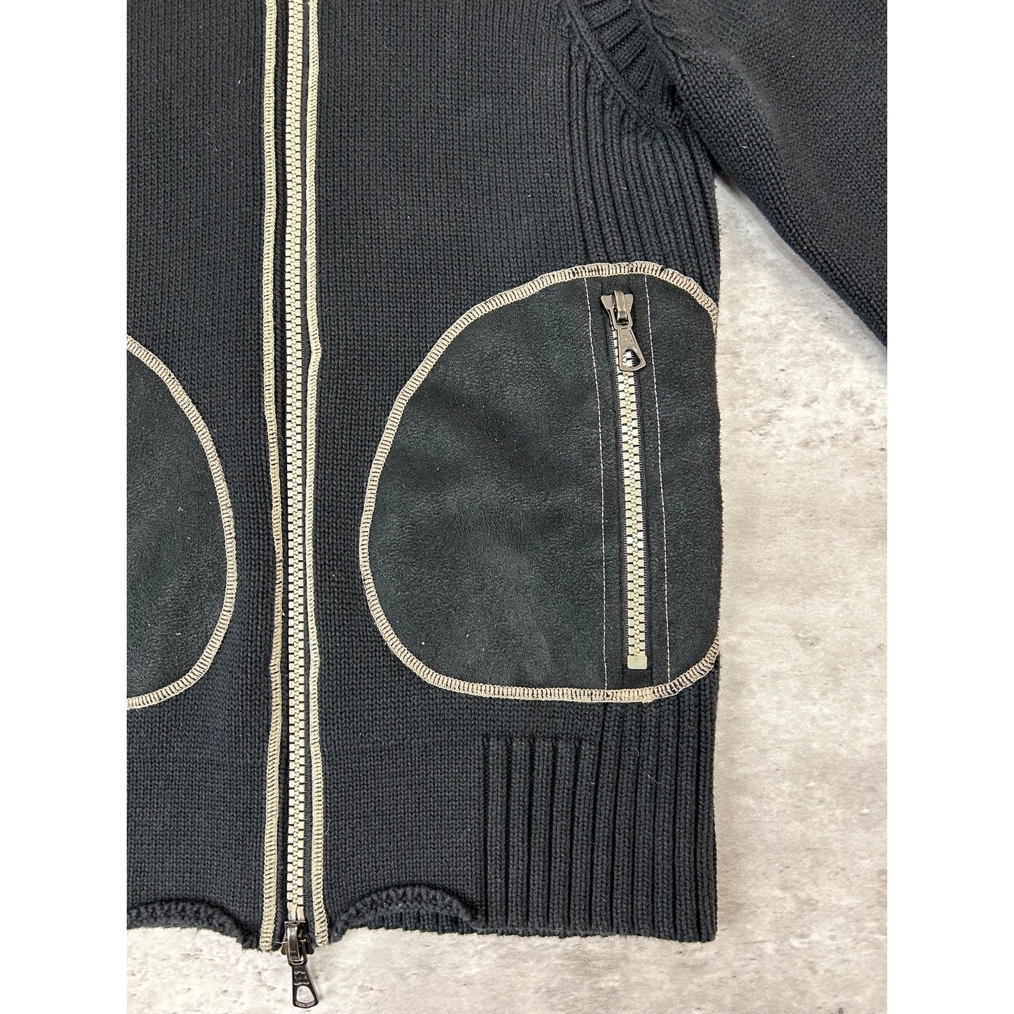 Vintage Parasuco Contrast Stitch Full Zip Collared Knit Sweater Size Small