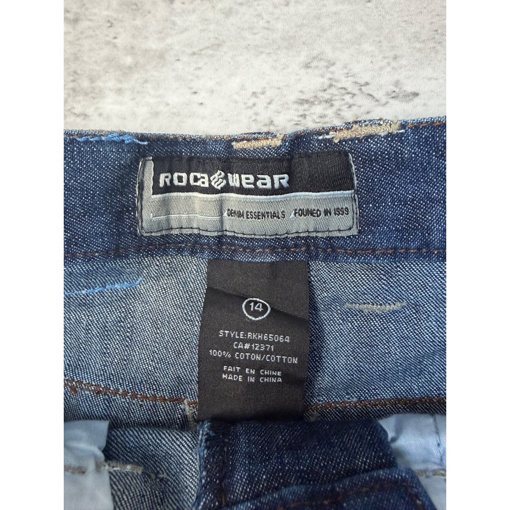 Vintage Y2K Womens Rocawear Embroidered Pocket Logo Dark Wash Denim Pants