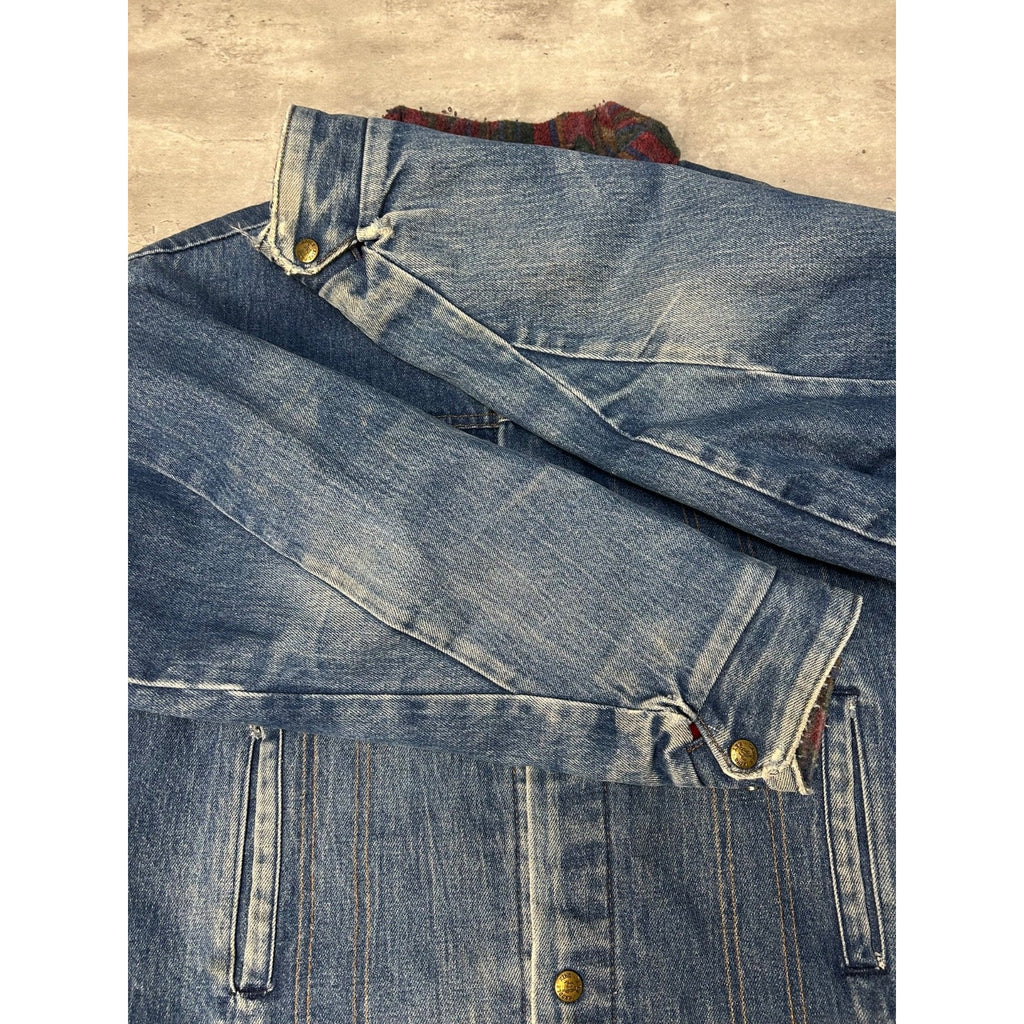 Vintage 80s Saddle King Blanket Lined Western Denim Trucker Jacket Size Large