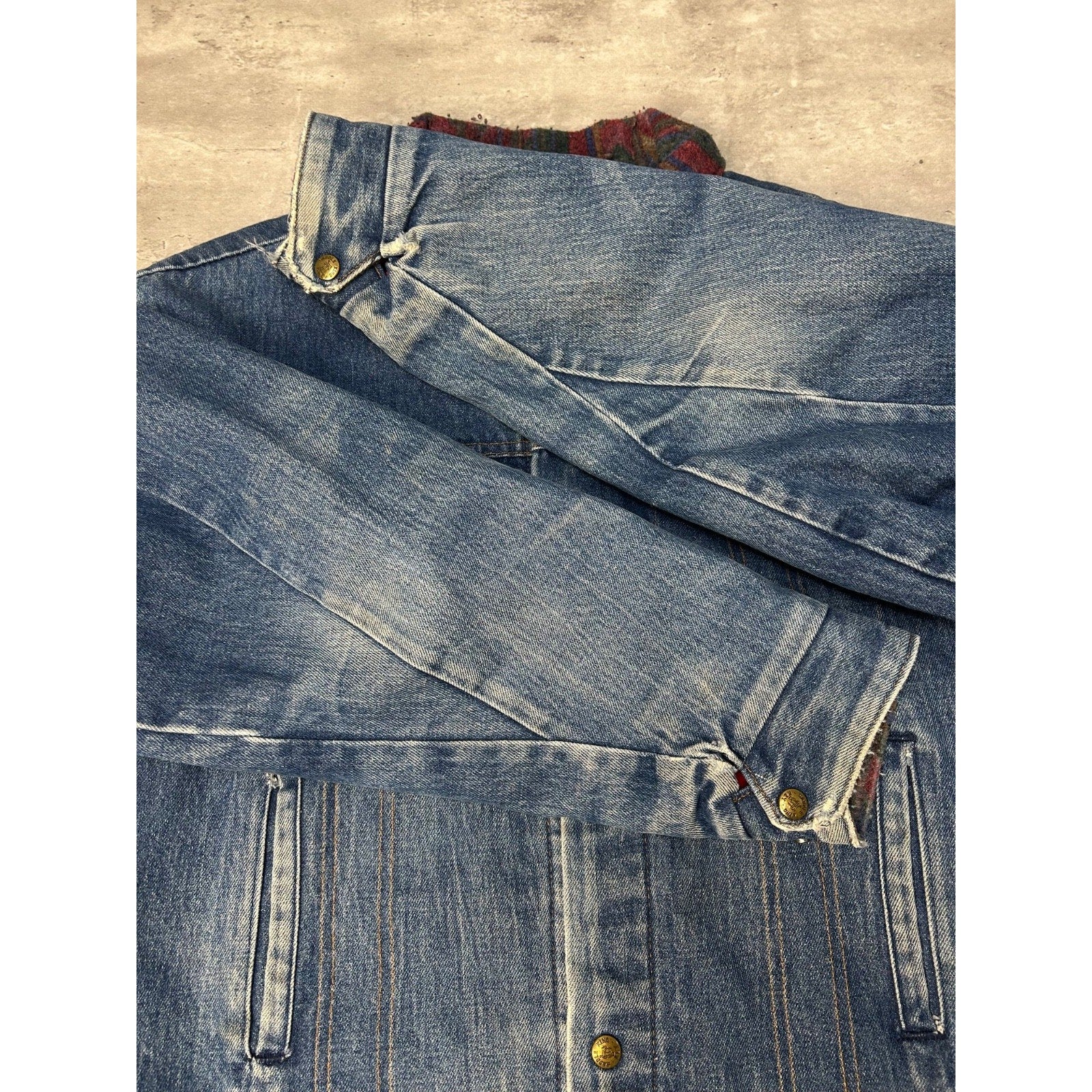 Vintage 80s Saddle King Blanket Lined Western Denim Trucker Jacket Size Large