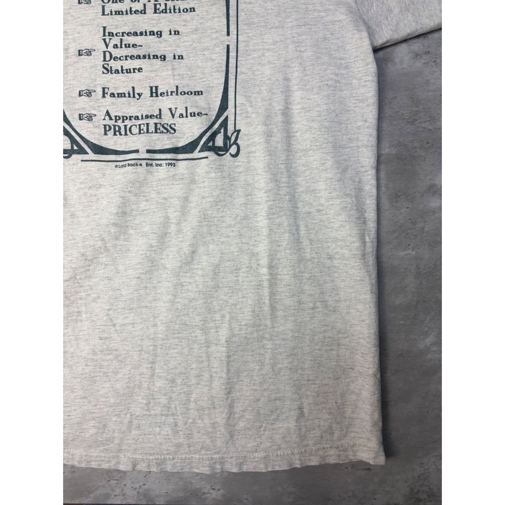 Vintage 1993 Genuine Antique Person Comedy Slogan Graphic T-Shirt Size Large