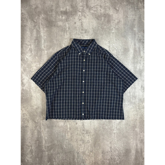 Vintage Puritan Plaid Short Sleeve Cropped Button Up Shirt Size XL Blue